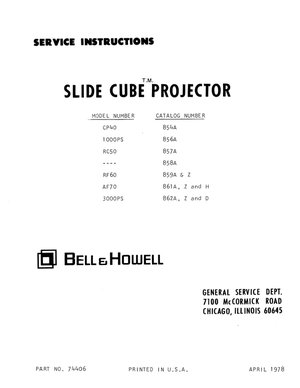 Bell & Howell projector cube 854a 862a